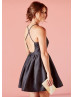 Black Satin Sexy Straps Short Prom Dress 